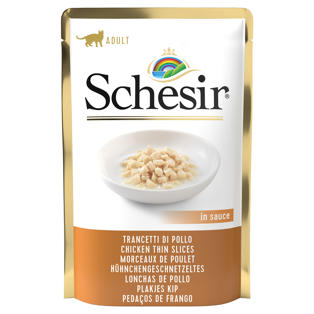 24x85g Schesir en gelée emincés de poulet en sauce - Pâtée pour chat