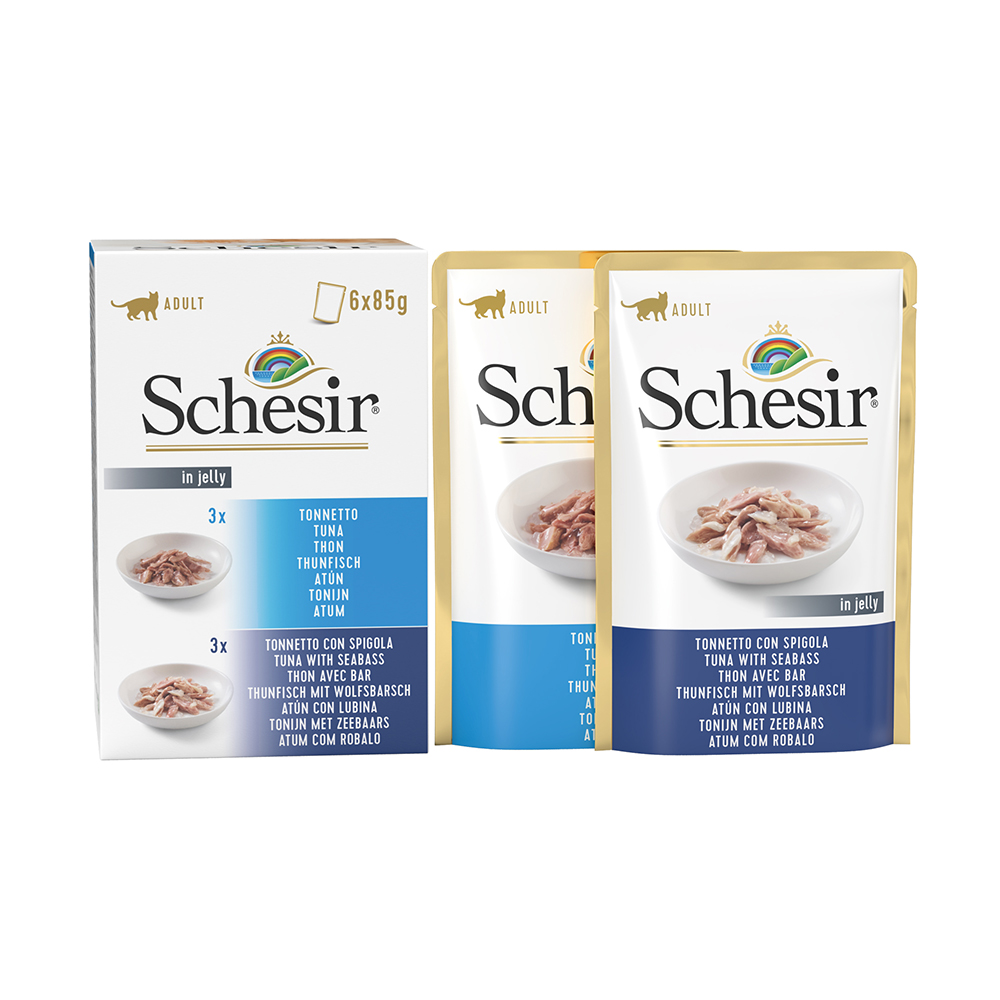 24x85g Schesir en gelée lot mixte thon en gelée 2 variantes - Pâtée pour chat