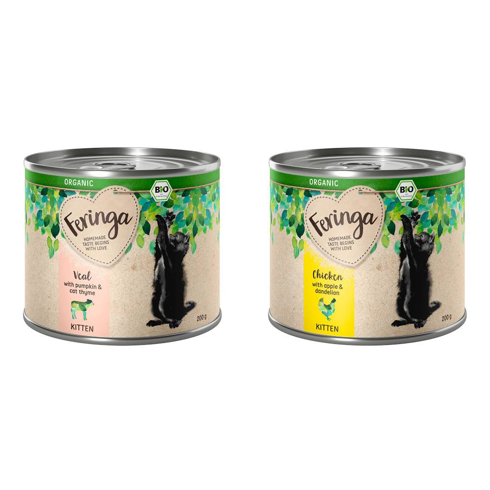 24x200g Feringa Organic bio Kitten lot mixte (2 variétés) - Pâtée pour chat