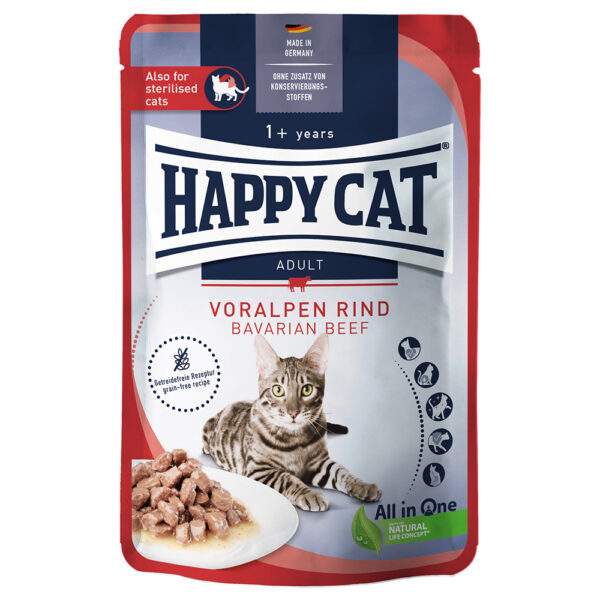 24x85g Happy Cat Meat en sauce bœuf des Préalpes - Pâtée pour chat