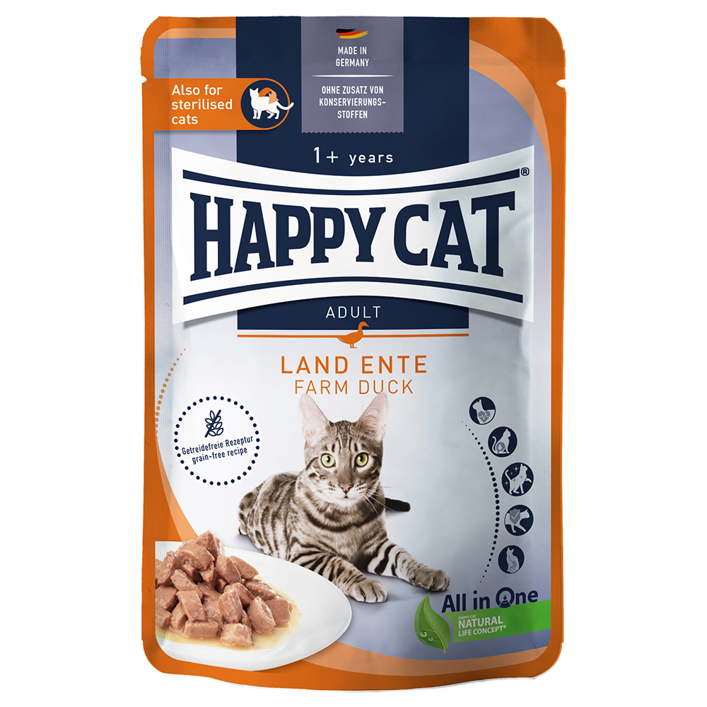 24x85g Happy Cat Meat en sauce canard fermier - Pâtée pour chat