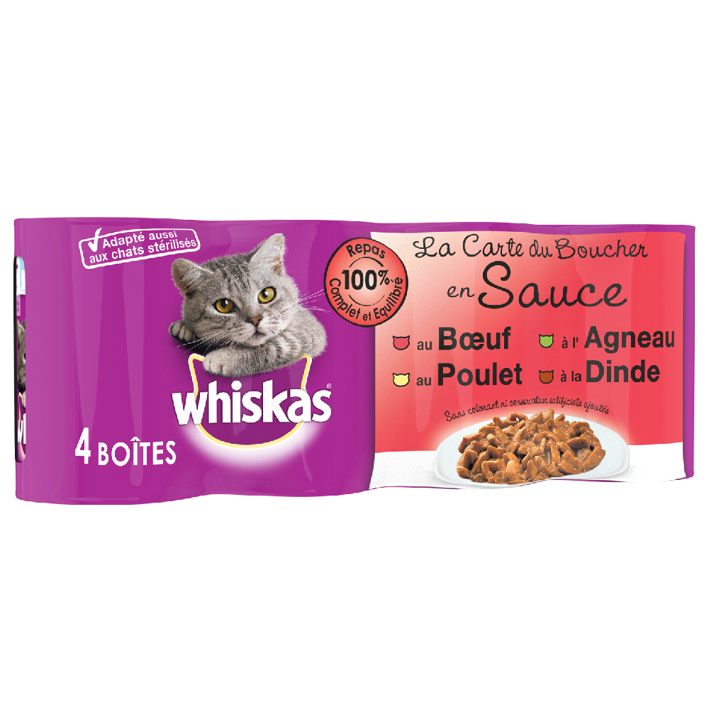 Whiskas La Carte 12 x 390 / 400 g pour chat - La Carte du Boucher en sauce (12 x 400 g)