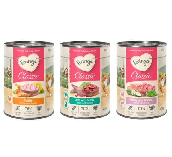 Lot Feringa Classic Meat Menu 24 x 400 g pour chat - lot mixte IV : volaille
