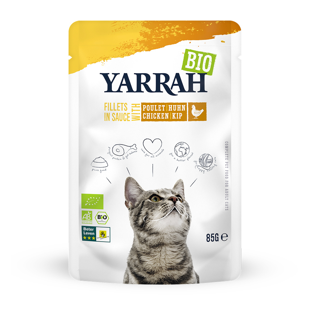 14x85g Yarrah Bio Filets en sauce poulet - Pâtée pour chat