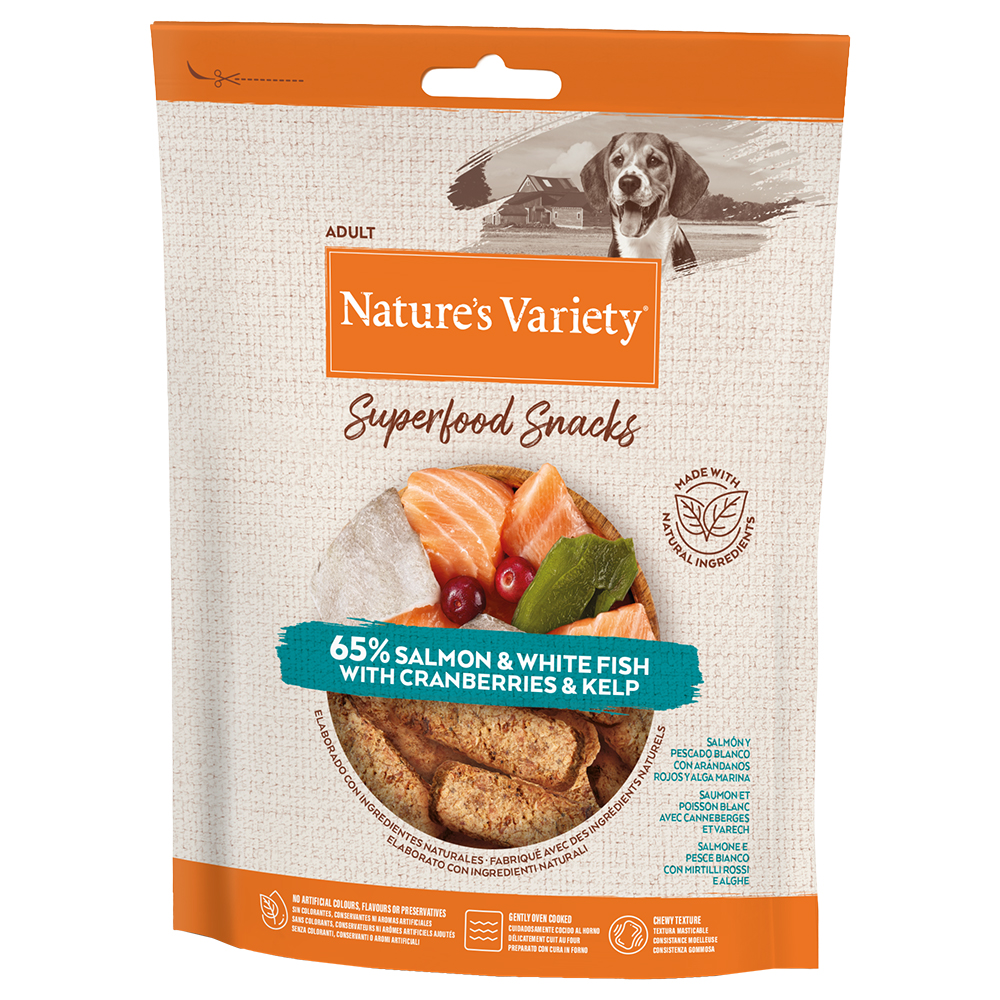 2x85g Friandises Nature's Variety Superfood Snacks saumon - pour chien