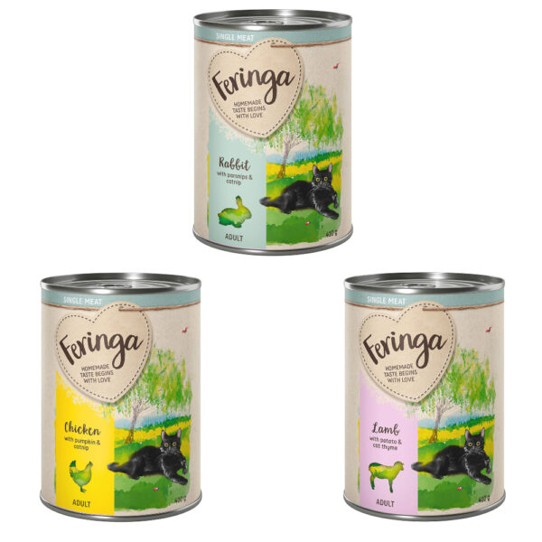6x410g Feringa Single Meat Menus à la viande lot mixte 3 variétés - Pâtée pour chat
