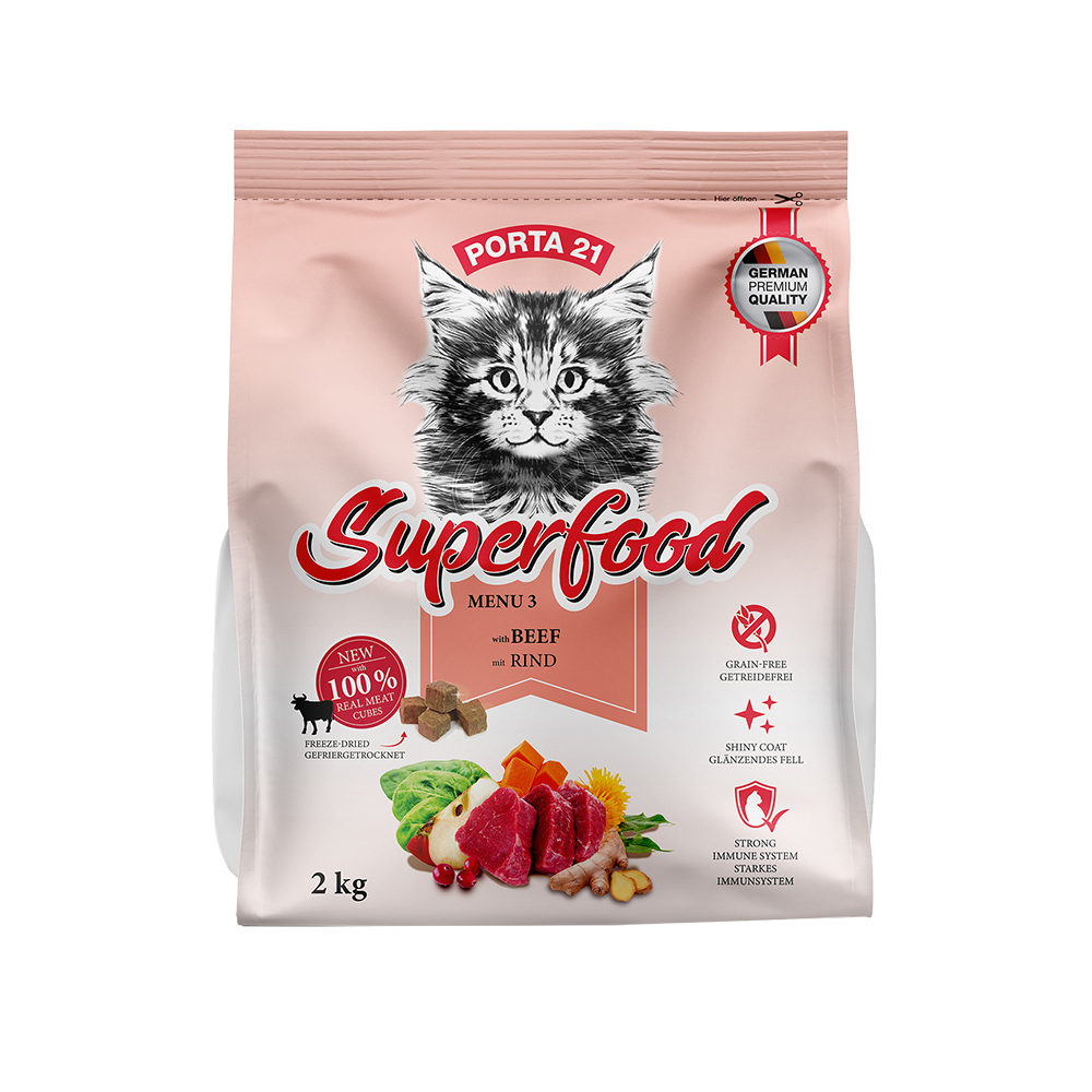 2x2kg Porta 21 Superfood Menu boeuf - Croquettes pour chat