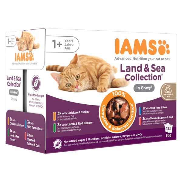 24x85g IAMS Delights Adult en sauce lot mixte Terre & mer - Pâtée pour chat
