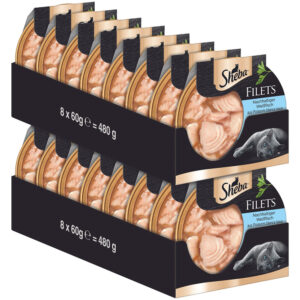 32x60g Sheba Dômes Filets fins poissons blancs - Pâtée pour chat