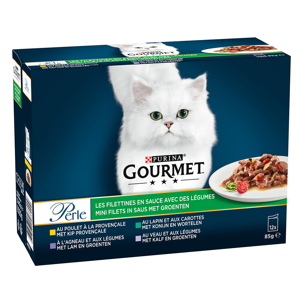 12x85g Gourmet Perle Les filettines avec des légumes - Pâtée pour chat