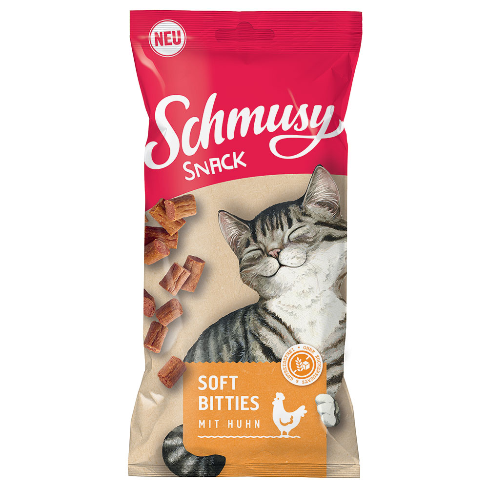 12x60g Schmusy Snack Soft Bitties poulet - Friandises pour chat