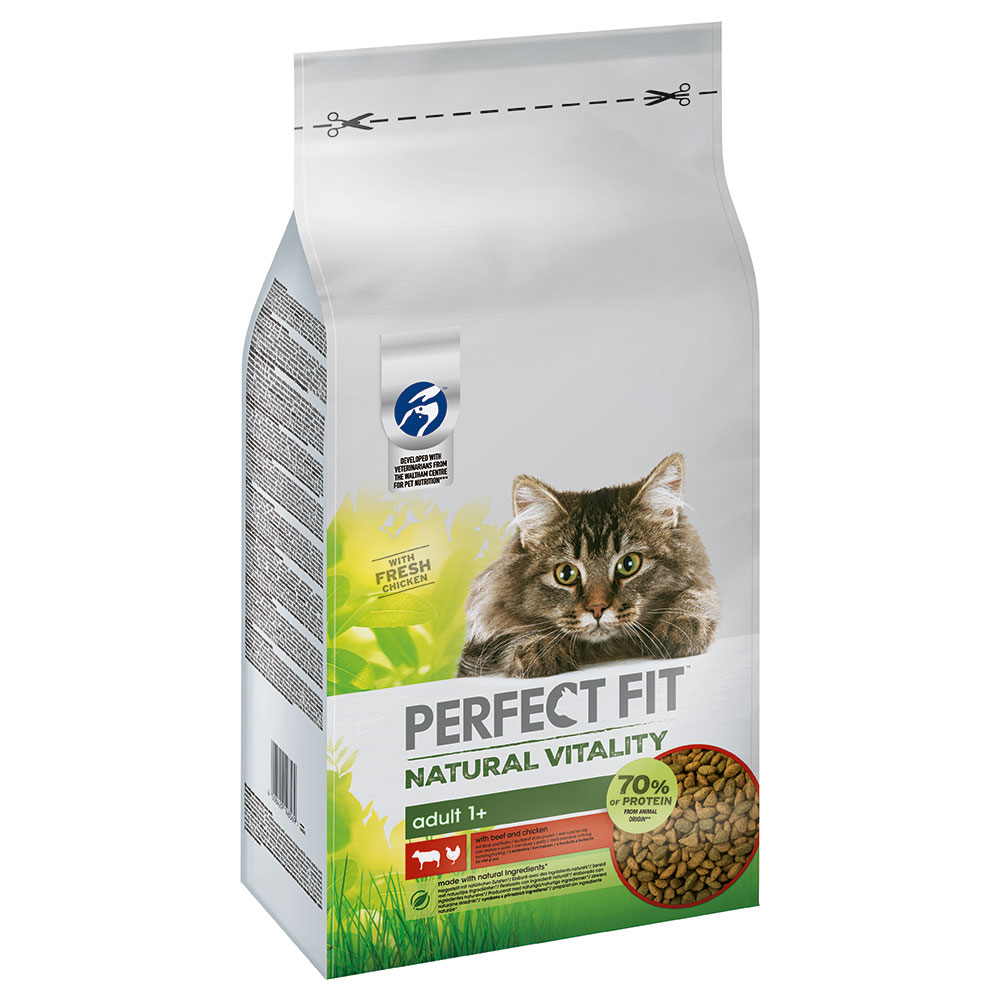 Lot Perfect Fit 2 x 6 kg / 7 kg pour chat - Natural Vitality 1+ boeuf et poulet