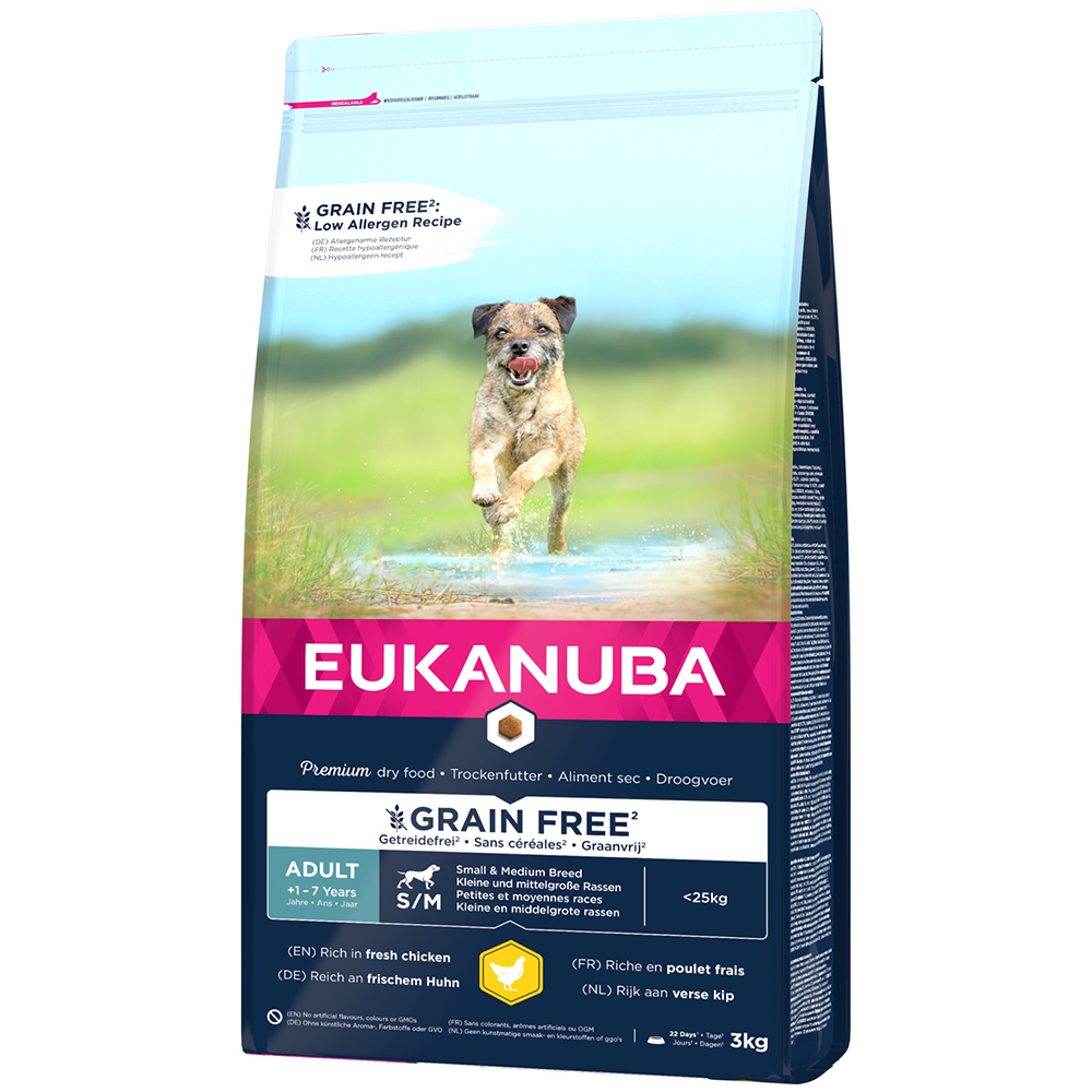 2x3kg Eukanuba Grain Free Adult Small / Medium Breed poulet - Croquettes pour chien