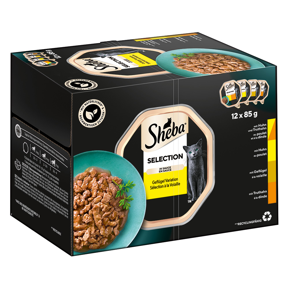 Mégapack Les Barquettes de Sheba 144 x 85 g pour chat - Sélection en sauce (poulet&dinde