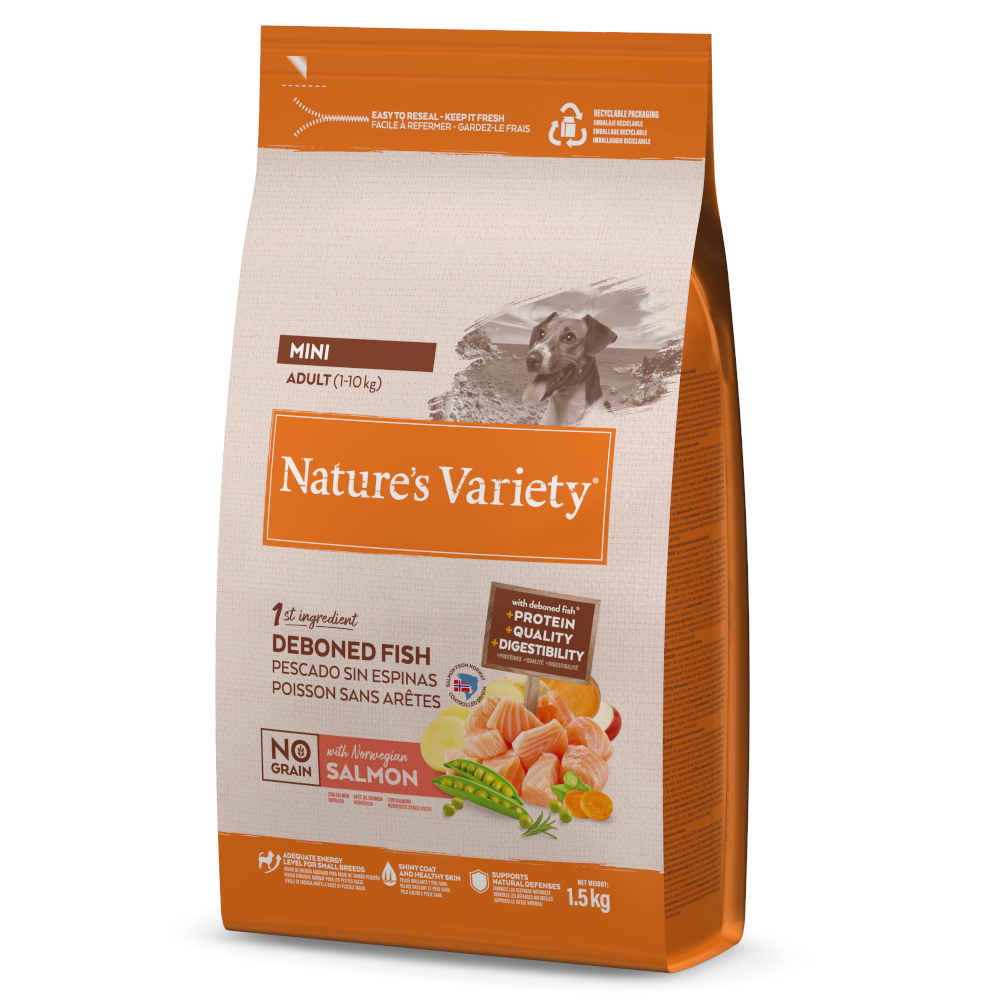 Nature's Variety No Grain Adult Mini saumon pour chien - 3 x 1