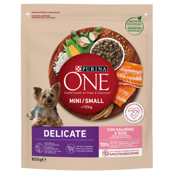 Lot PURINA ONE pour chien - Mini Delicate saumon