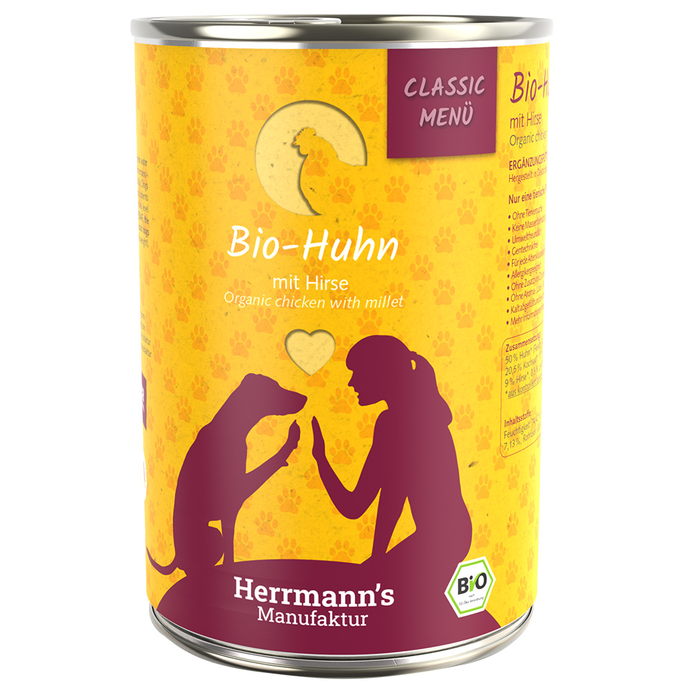 Herrmann's Menu Bio Classic 6 x 400 g pour chien - poulet bio