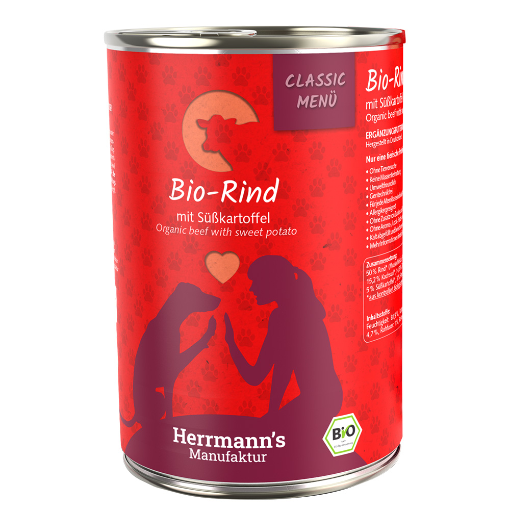Herrmann's Menu Bio Classic 6 x 400 g pour chien - bœuf bio