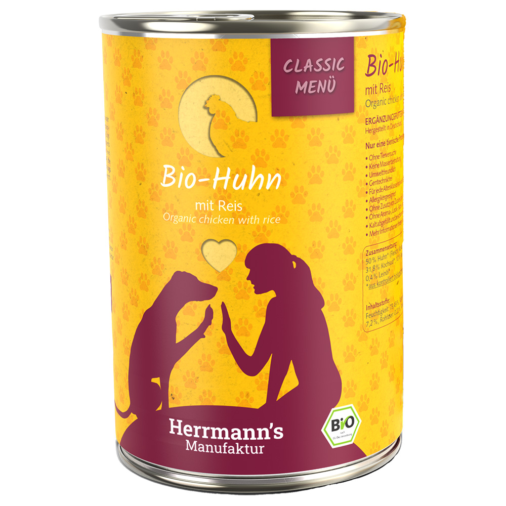 Herrmann's Menu Bio Classic 6 x 400 g pour chien - poulet bio