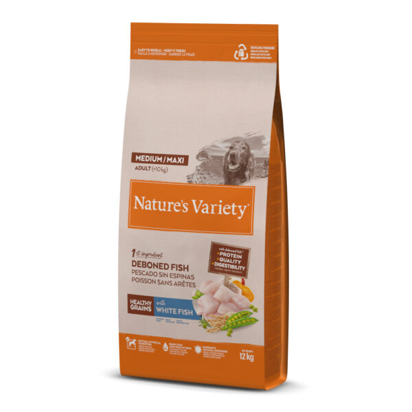 Lot Nature's Variety pour chien - Healthy Grains Medium/Maxi Adult poisson blanc (2 x 12 kg)