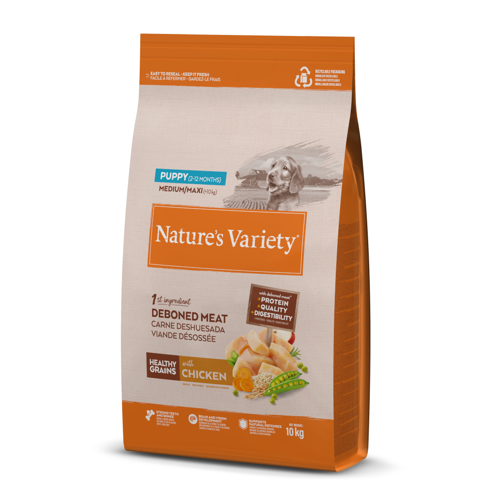Lot Nature's Variety pour chien - Healthy Grains Puppy Medium/Maxi poulet (2 x 10 kg)