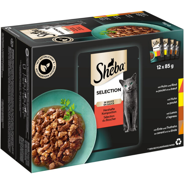 96x85g Délicatesse en gelée : variations de volaille Sheba - Nourriture pour Chat