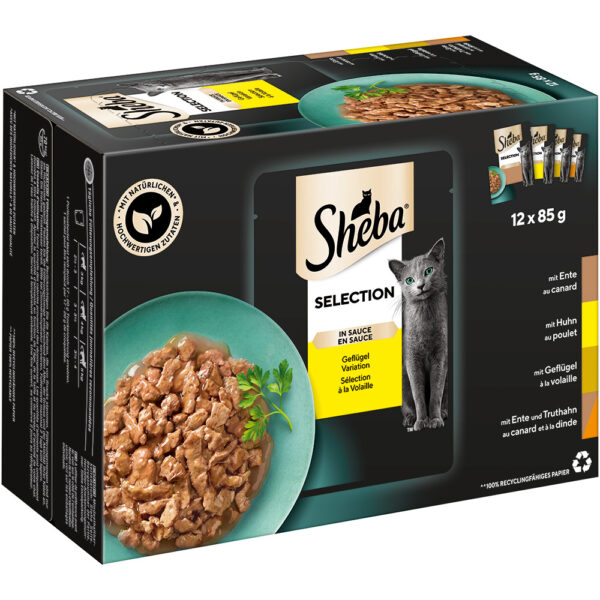 96x85g Sélection en sauce : variations à la volaille Sheba - Nourriture pour Chat