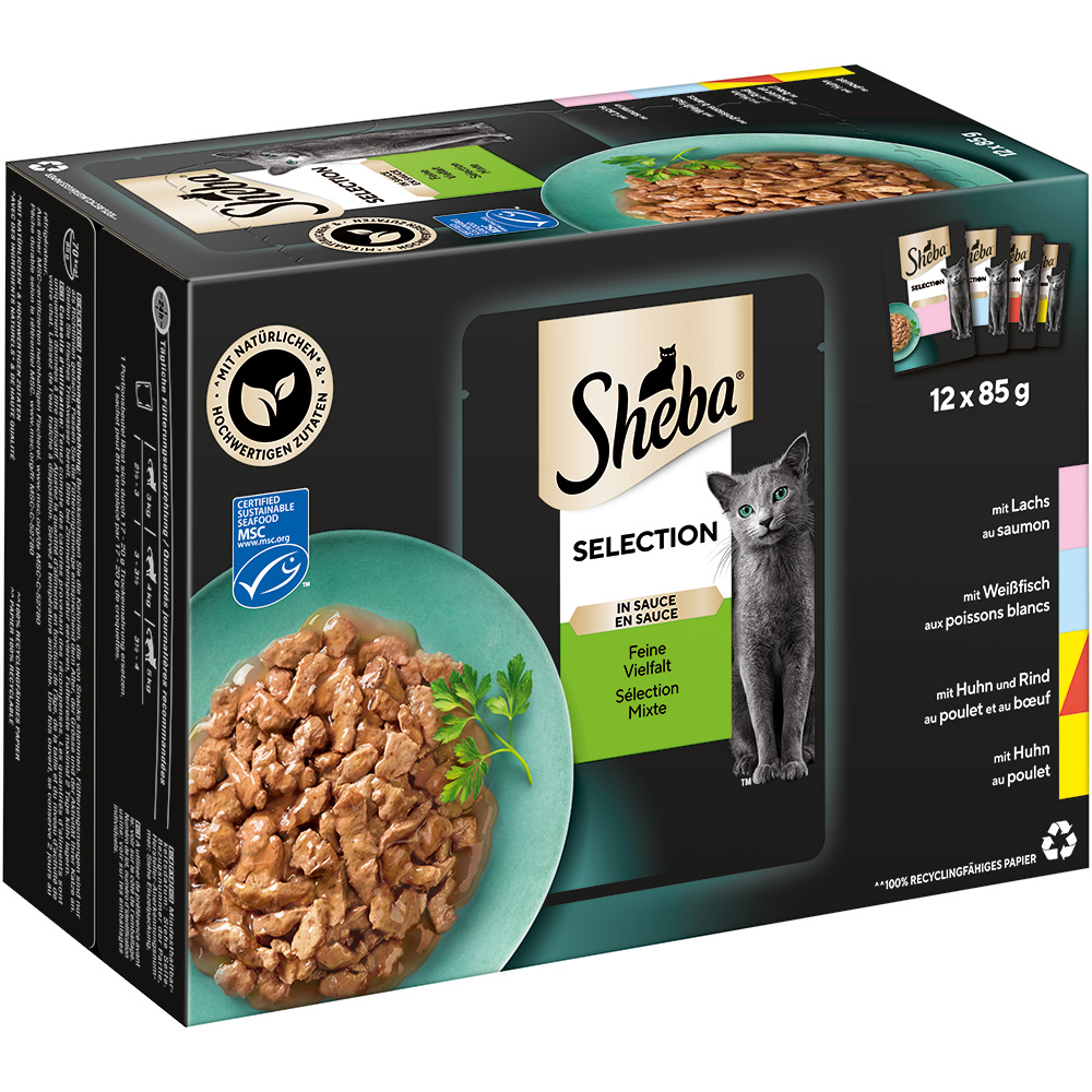 96x85g Sélection en sauce : fine composition Sheba - Nourriture pour Chat