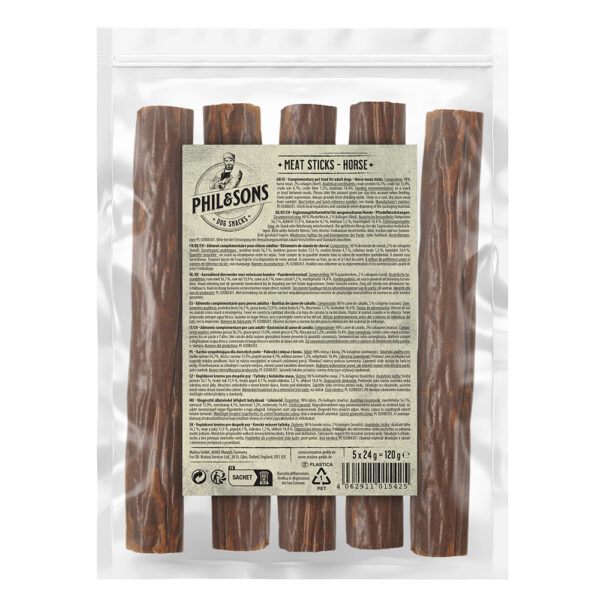 Phil & Sons Bâtonnets de viande de cheval pour chien 5 bâtonnets