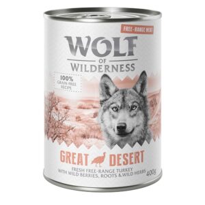 6x400g Wolf of Wilderness Free Range Great Desert dinde élevée en liberté - Pâtée pour chien